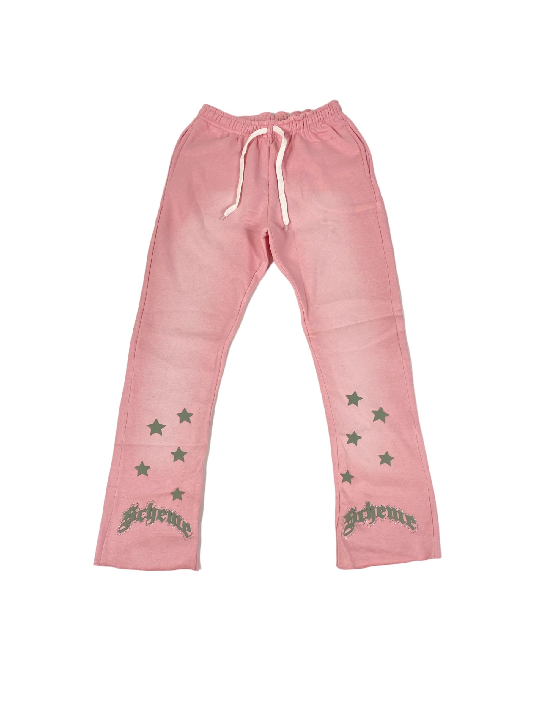 "Scheme" Rhinestone Star Puff - Washed Pink Flare Sweats - Scheme Wear
