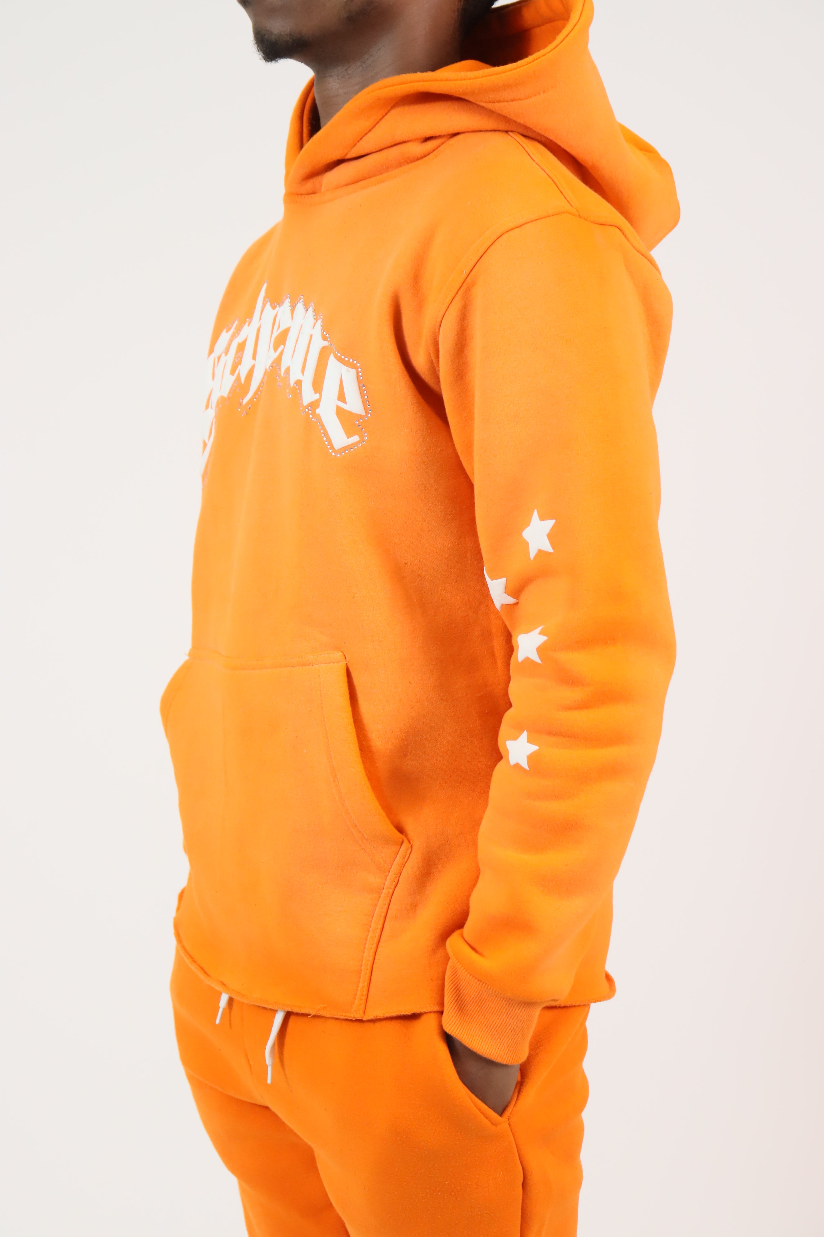 Rhinestone Star Puff Hoodie - Washed Orange