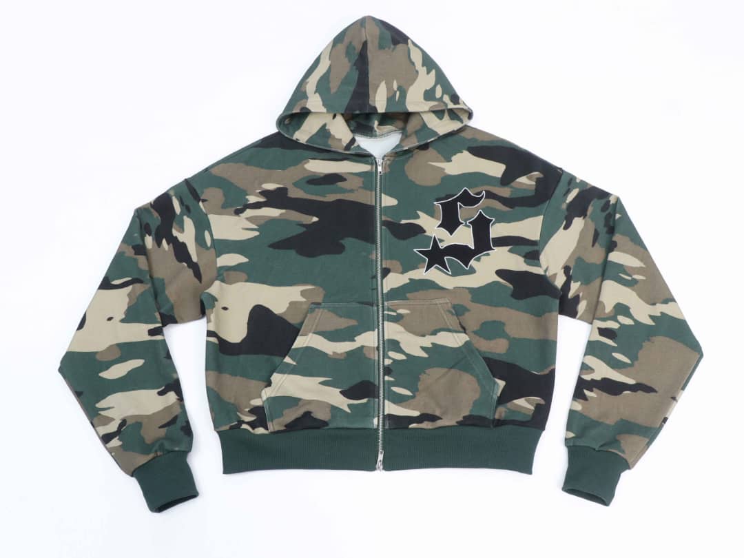 Varsity Patch Zip Up - Green Camo