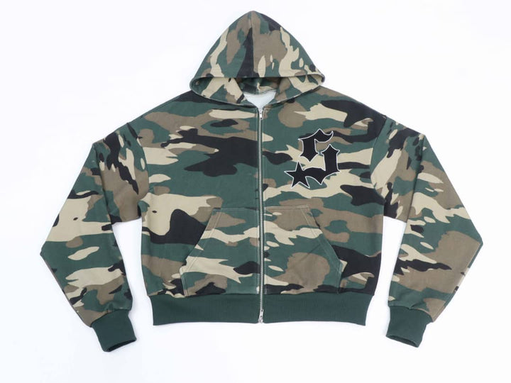 Varsity Patch Zip Up - Green Camo