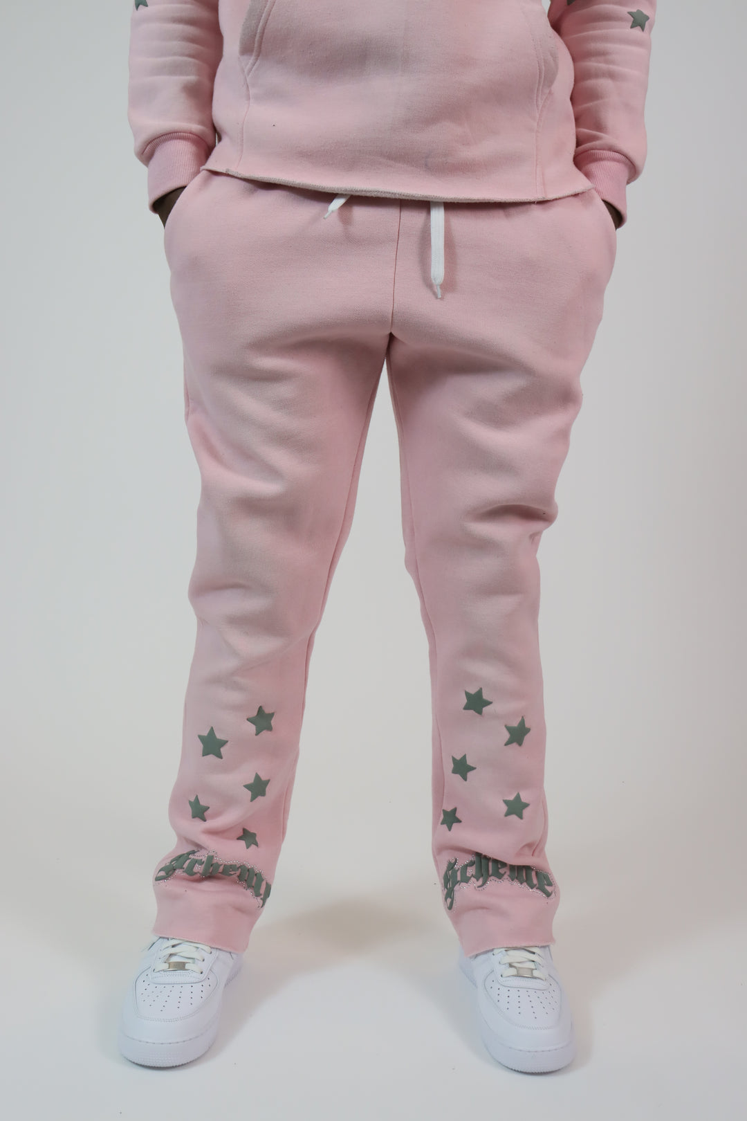 Rhinestone Star Puff Flare Sweats - Washed Pink