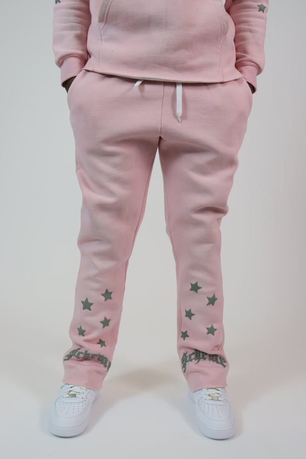 Pantalón de chándal acampanado con estrellas de strass - Rosa desgastado