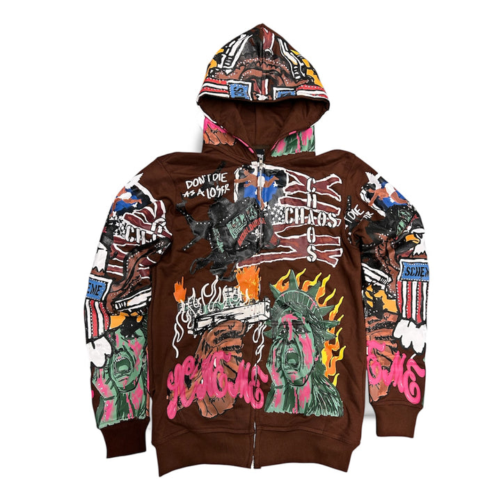 Rhinestone Liberty Hoodie - Brown