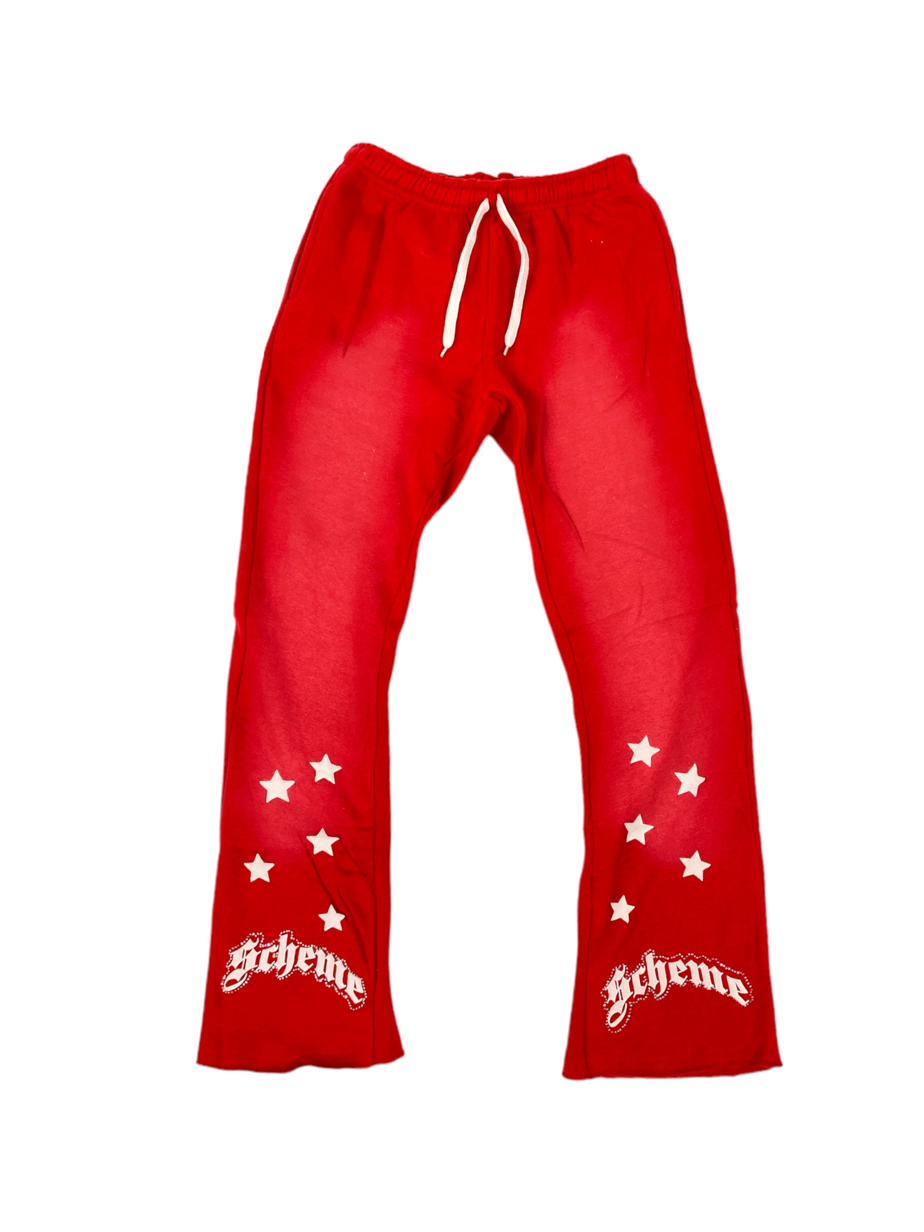 "Scheme" Rhinestone Star Puff - Washed Red Flare Sweats - Scheme Wear