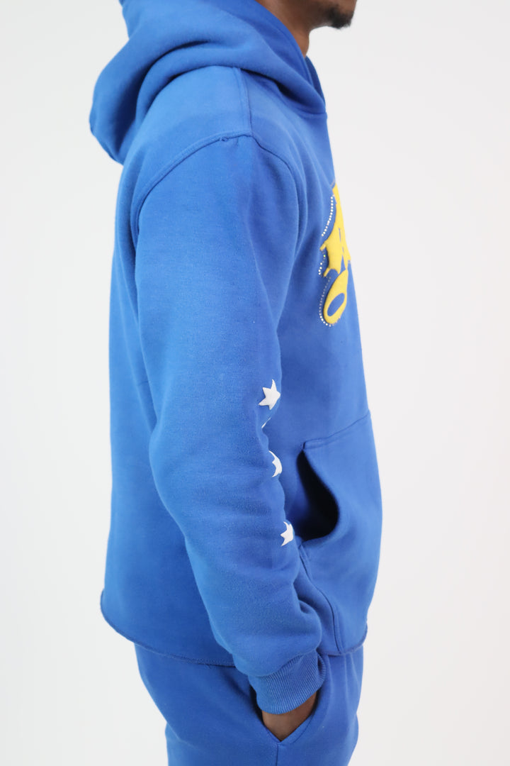 Rhinestone Star Puff Hoodie - Washed Blue