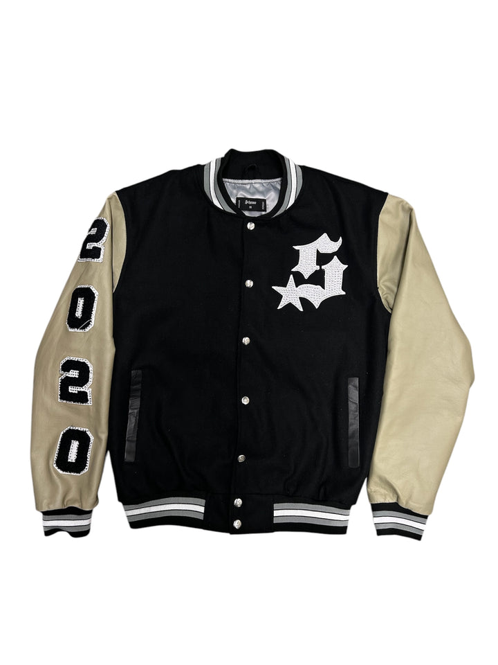 Rhinestone Varsity Jacket - Black