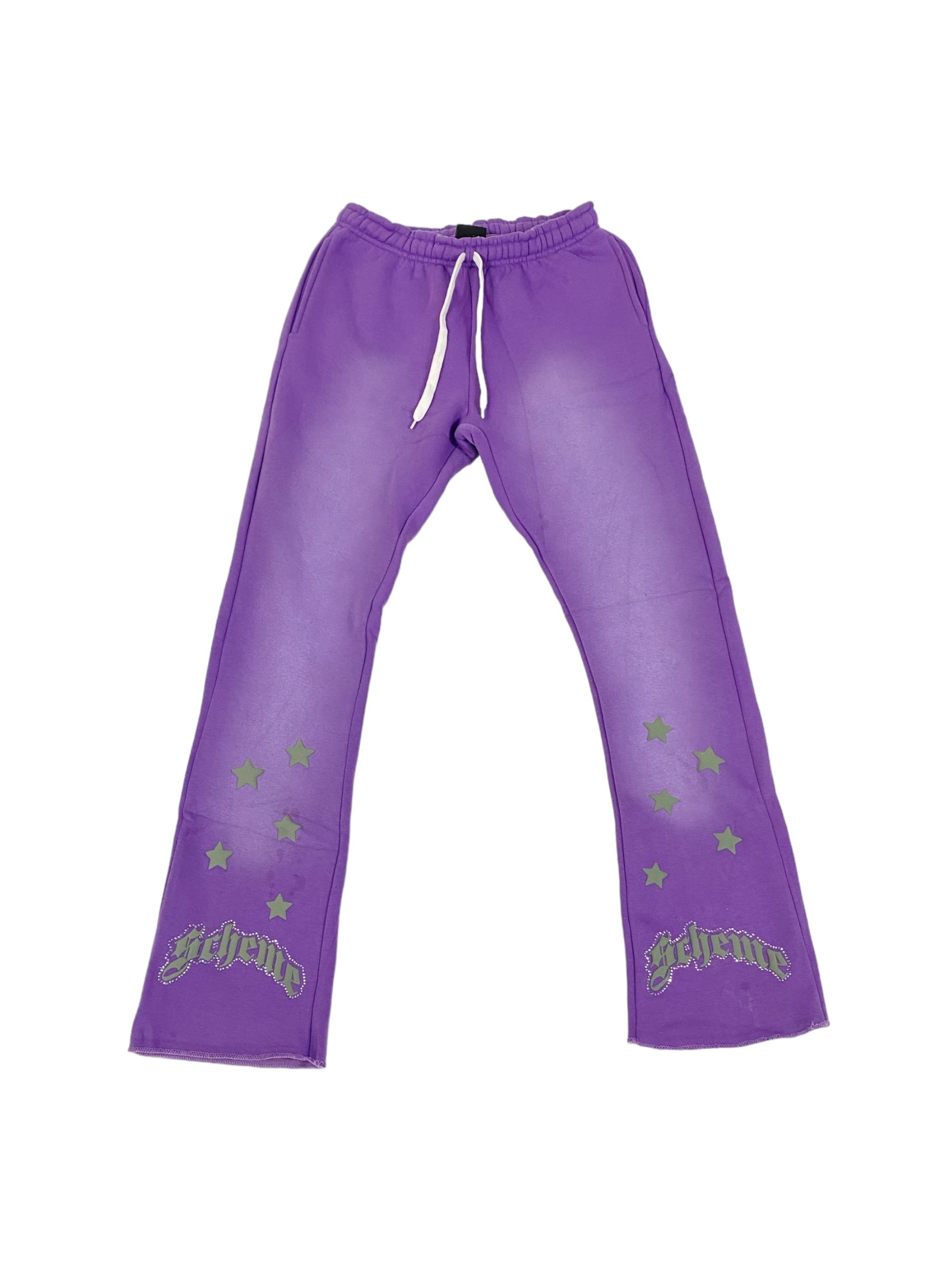 "Scheme" Rhinestone Star Puff - Washed Purple Flare Sweats - Scheme Wear