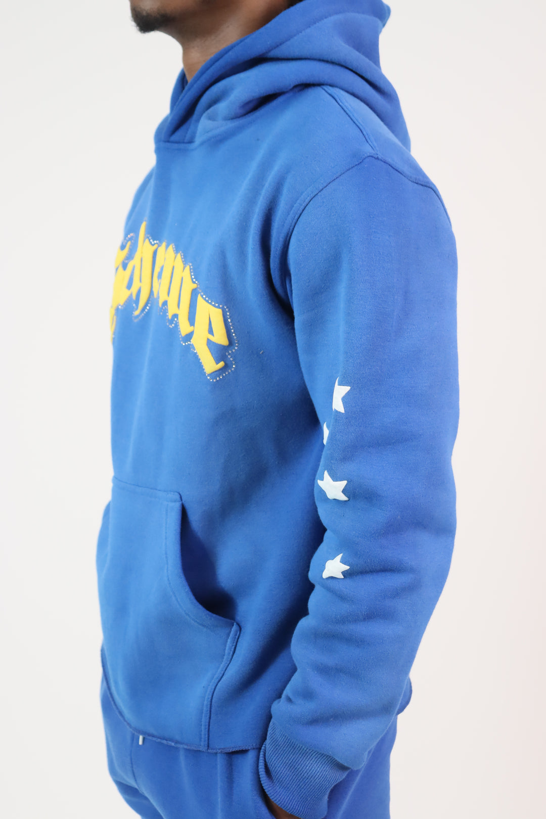 Rhinestone Star Puff Hoodie - Washed Blue