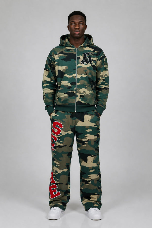 Varsity Patch Sweatsuit  - Green Camo