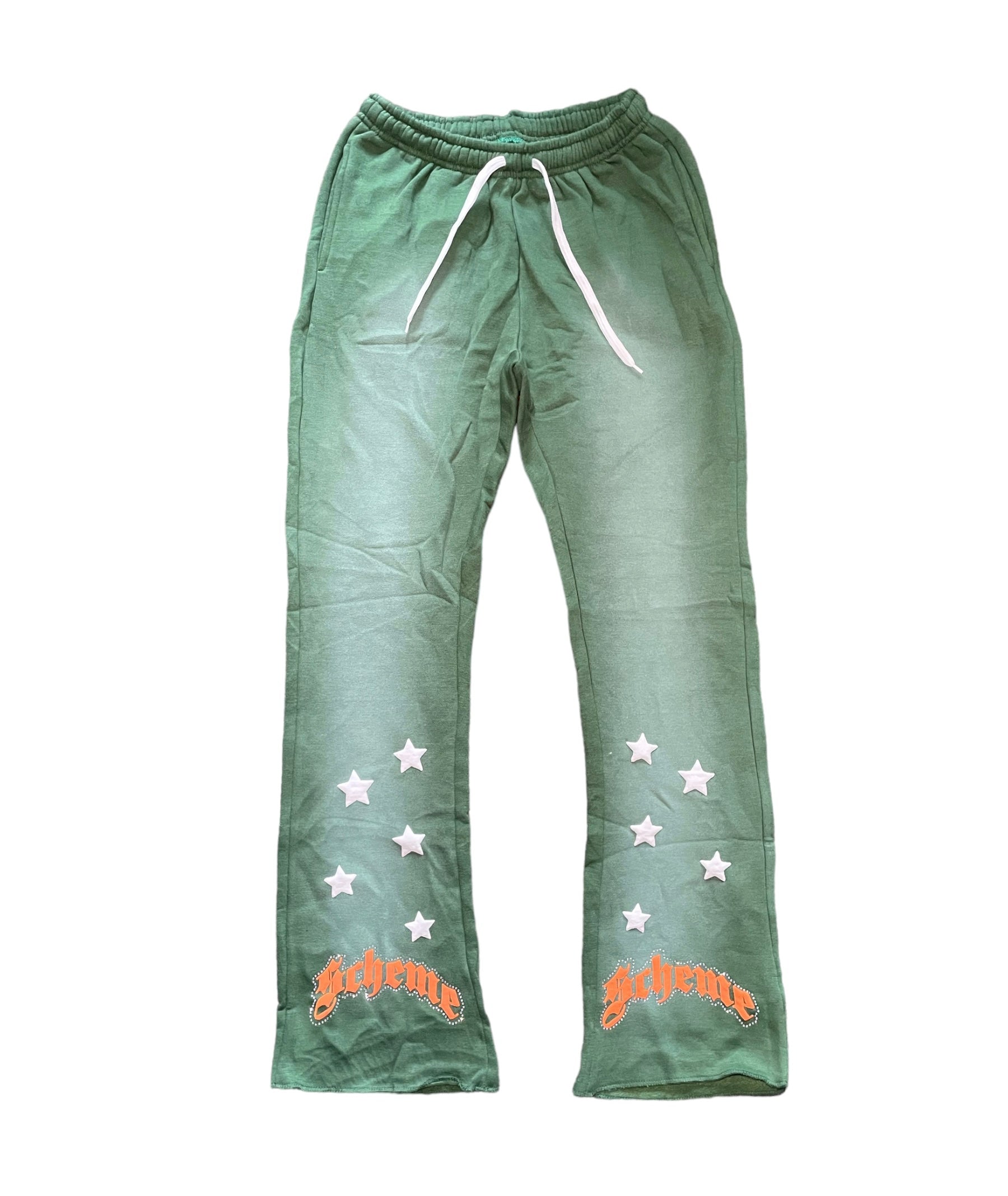 "Scheme" Rhinestone Star Puff - Washed Green Flare Sweats - Scheme Wear