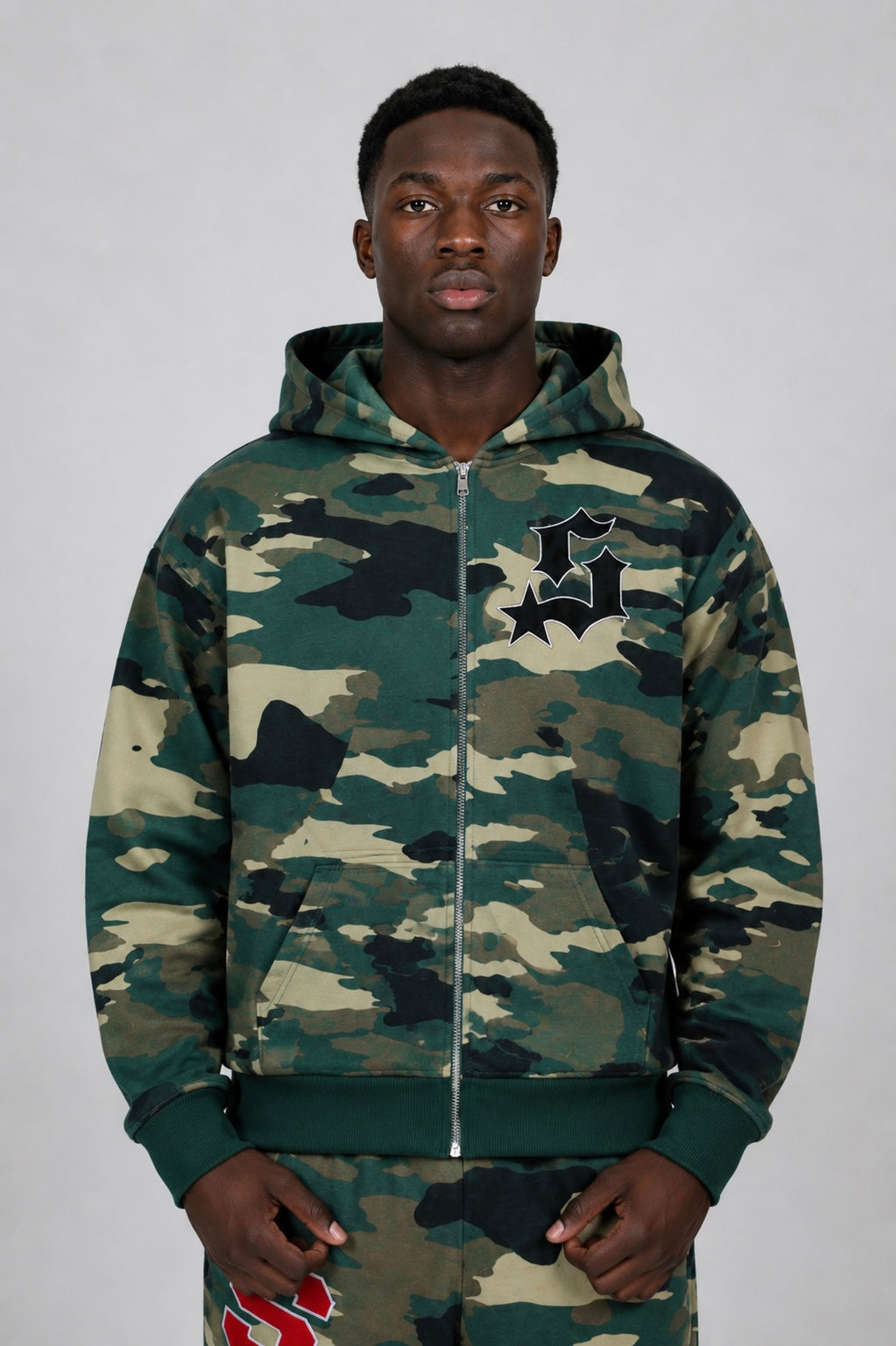 Varsity Patch Sweatsuit  - Green Camo