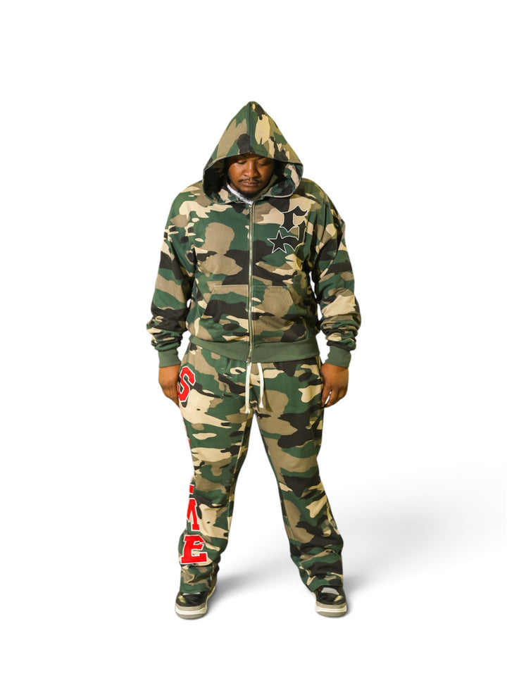 Varsity Patch Sweatsuit  - Green Camo