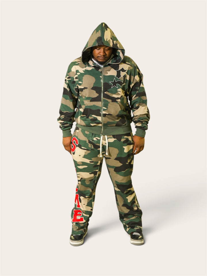 Varsity Patch Sweatsuit  - Green Camo