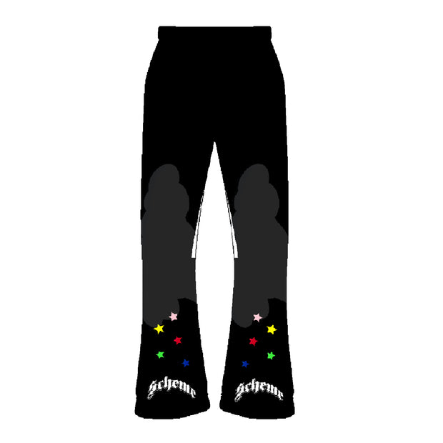 "Scheme" Rhinestone Star Puff - Washed Black Flare Sweats - Scheme Wear