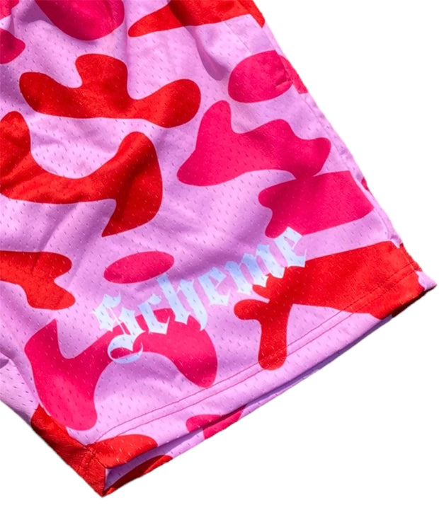 "Scheme" Red x Pink Camo Mesh Shorts - Scheme Wear Shorts "Scheme" Red x Pink Camo Mesh Shorts