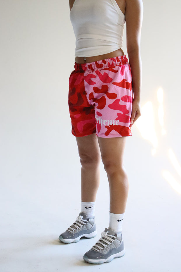 "Scheme" Red x Pink Camo Mesh Shorts - Scheme Wear