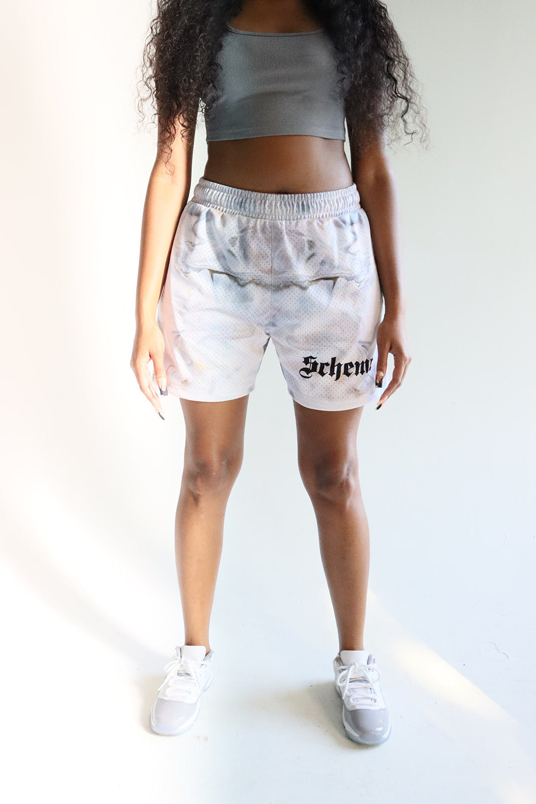 Men's graphic mesh shorts with a picture of white marble